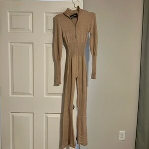PrettyLittleThing Long Sleeve Zip Front Seamless Tan Jumpsuit NWT - US size 6